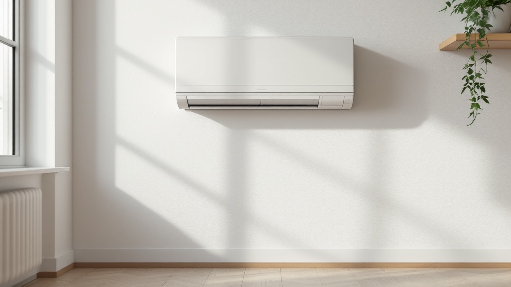 Climatiseur mural moderne installé dans un intérieur lumineux.