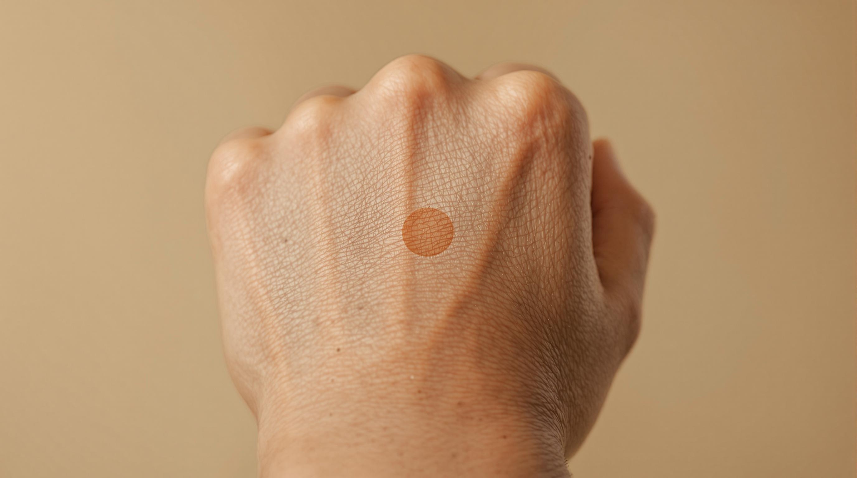 Main avec un patch rond de couleur chair sur la peau.