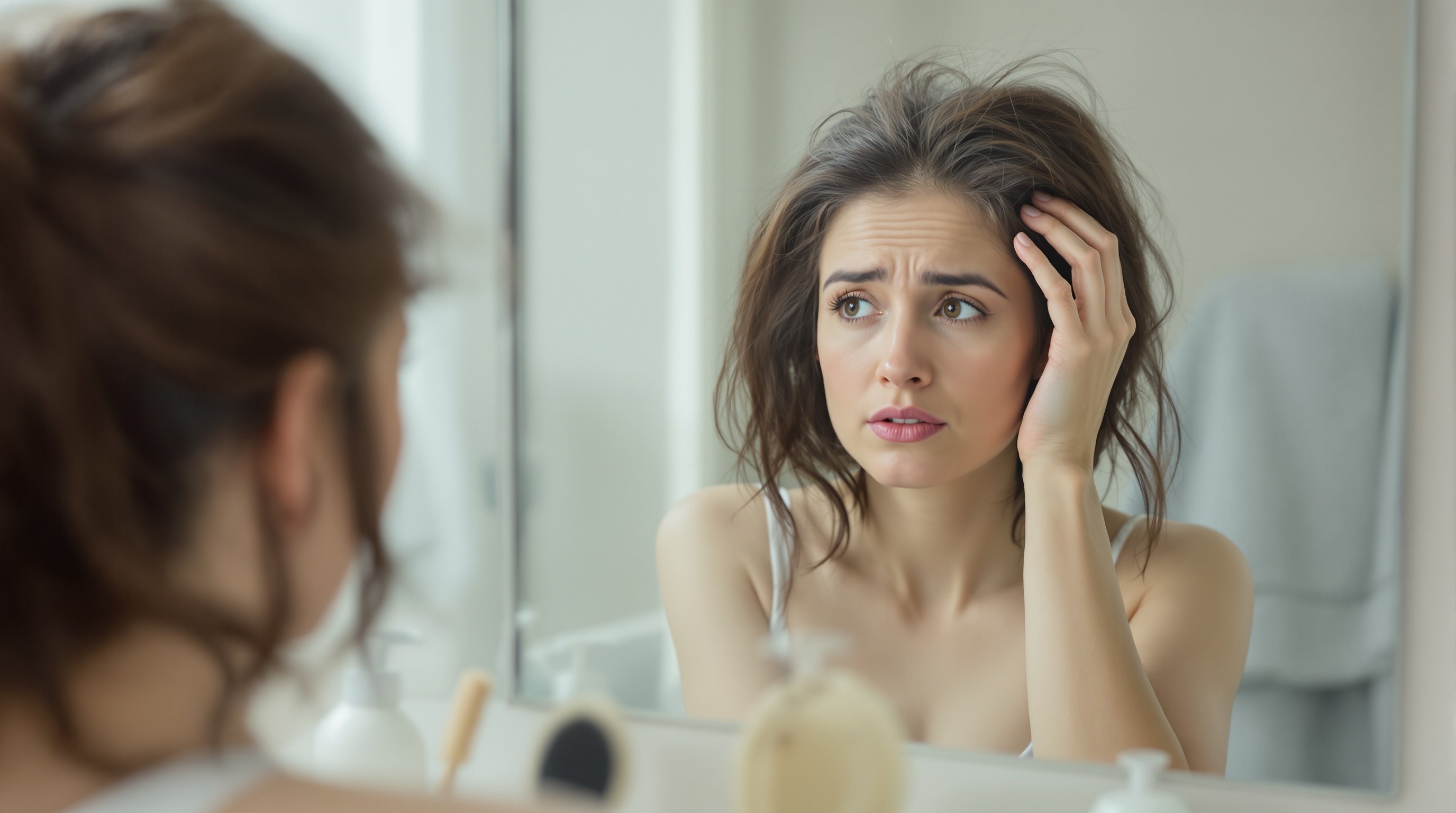 Une femme regarde son reflet dans le miroir en ayant l